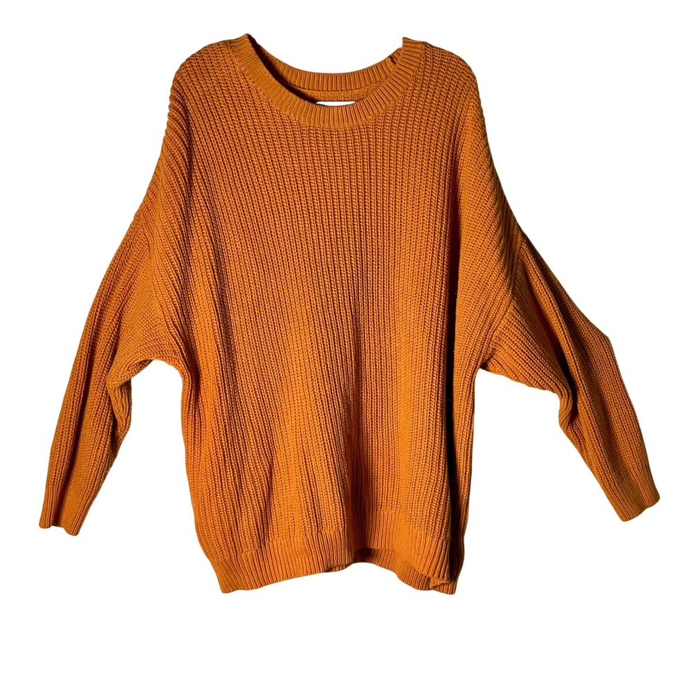 Sonoma Womens 3X Mustard Orange Oversized Chunky Fisherman Knit Sweater Crewneck